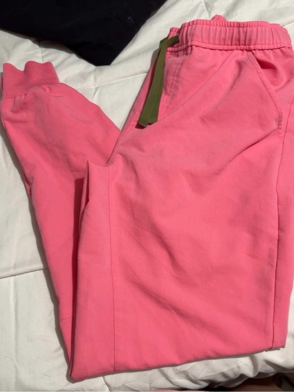 Figs Coral Pink Track Joggers with Olive Drawstring